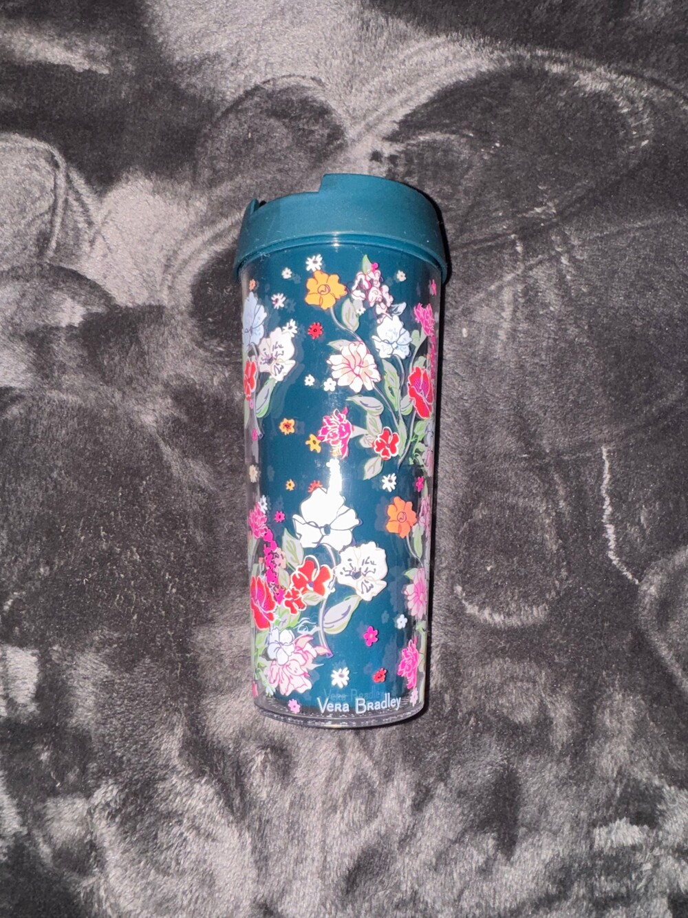 Vera Bradley Floral Tumbler Dark Teal Travel Cup with Lid